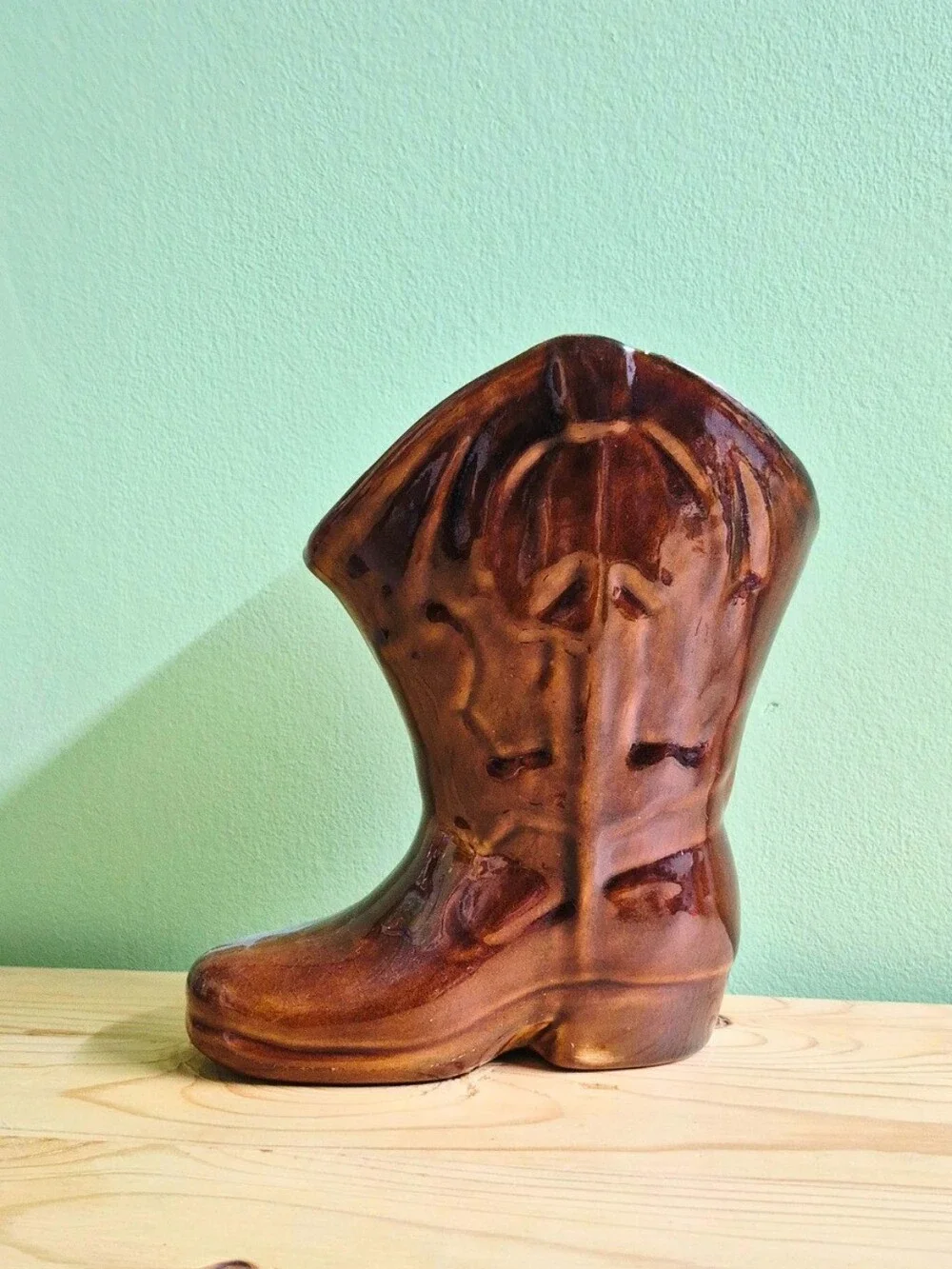 Vintage Ceramic Cowboy Boot Planter / Vase - Picture 3 of 12